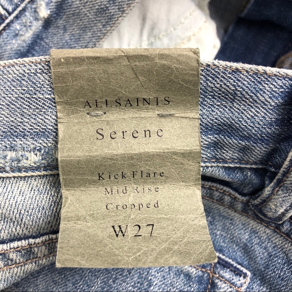 All Saints Serene Crop Destroyed Distressed Kick Flare Mid Rise Jeans - Picture 7 of 8